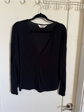 Primark Black V-Neck Long Sleeve Top L